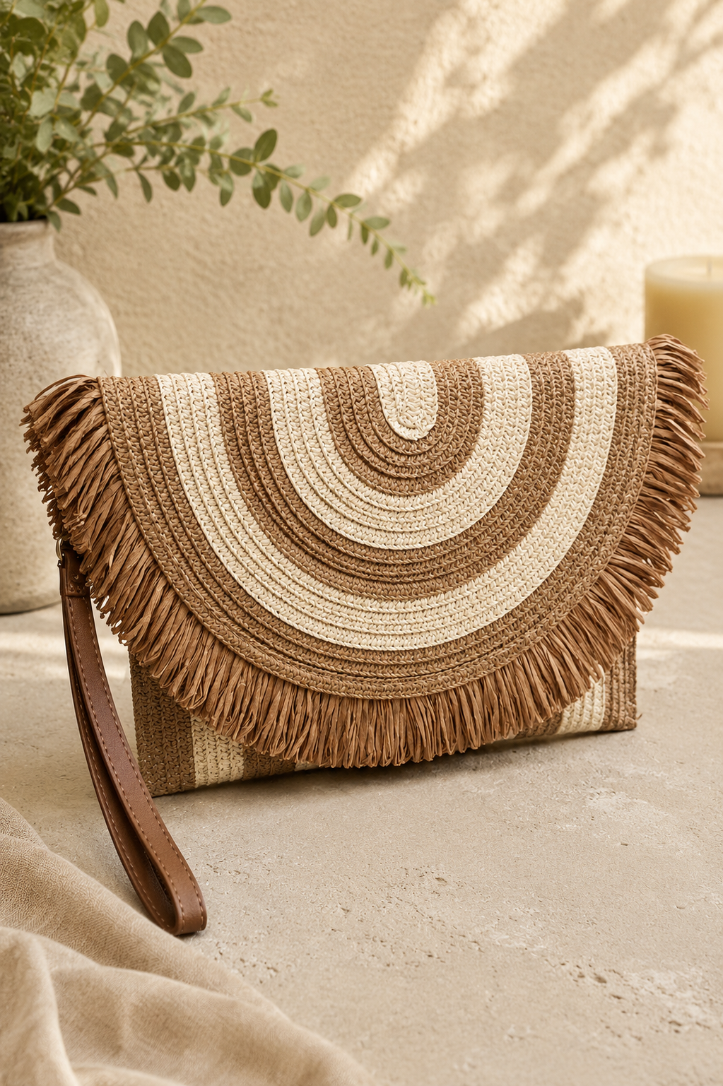 Bolso rafia con flecos 24528