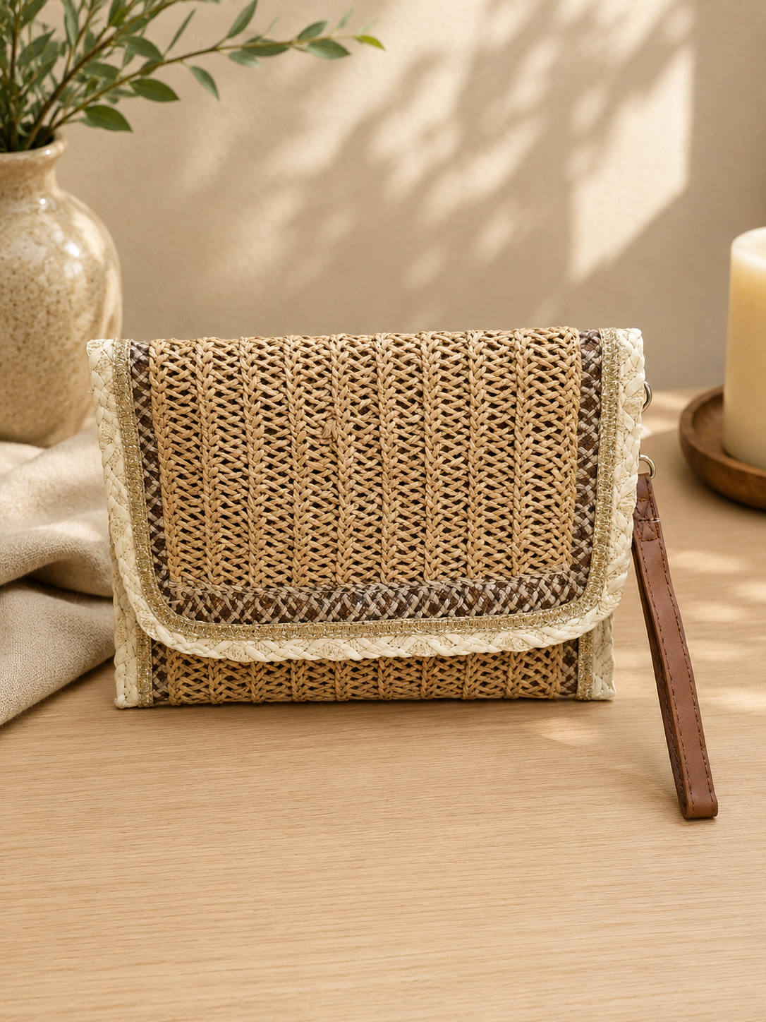 Bolso clutch de rafia trenzada 24578