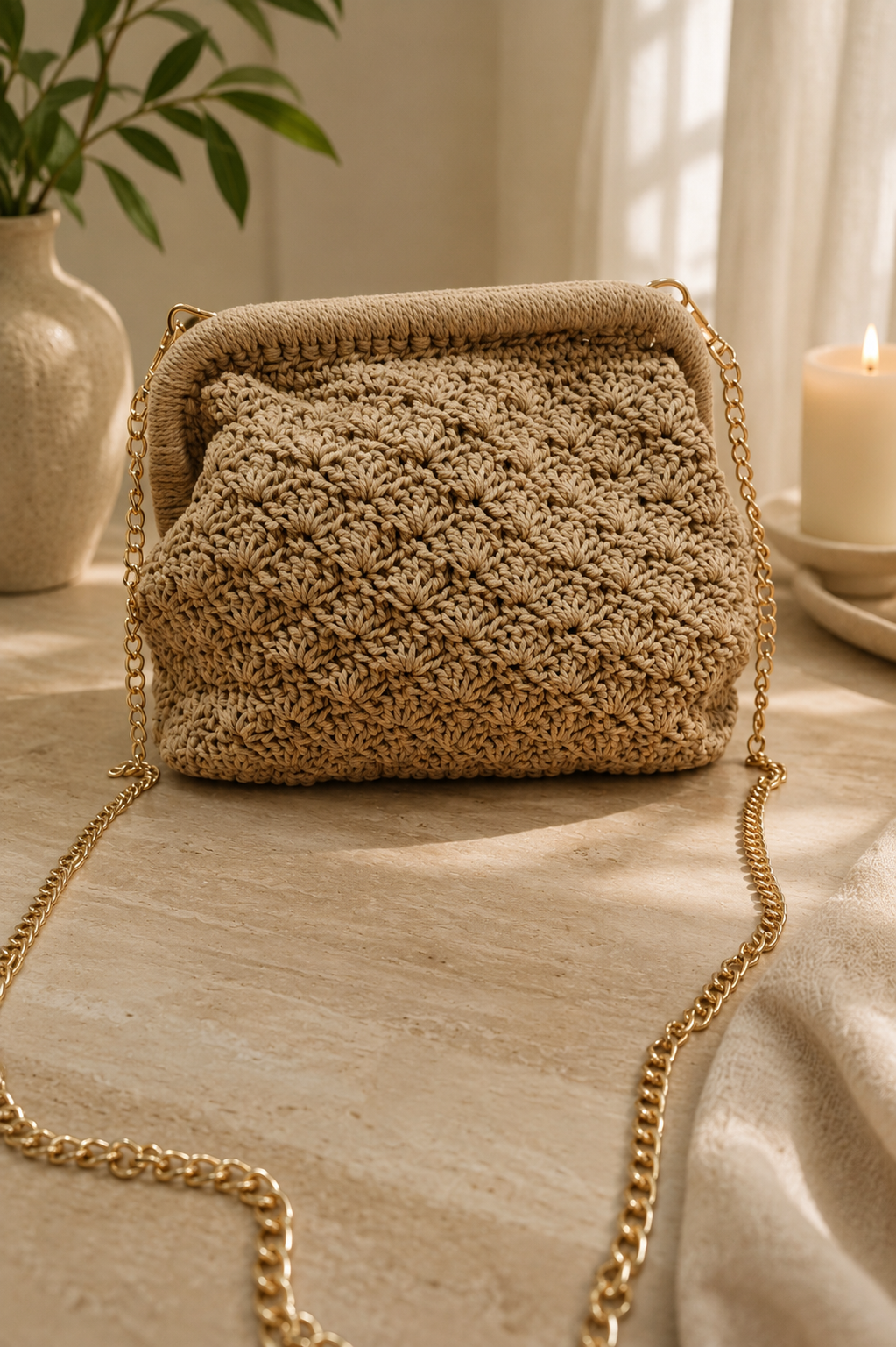 Bolso de crochet beige