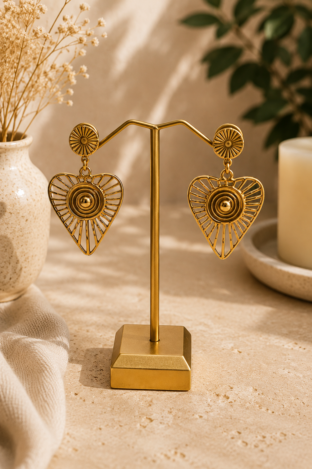 Pendientes corazón dorado calado