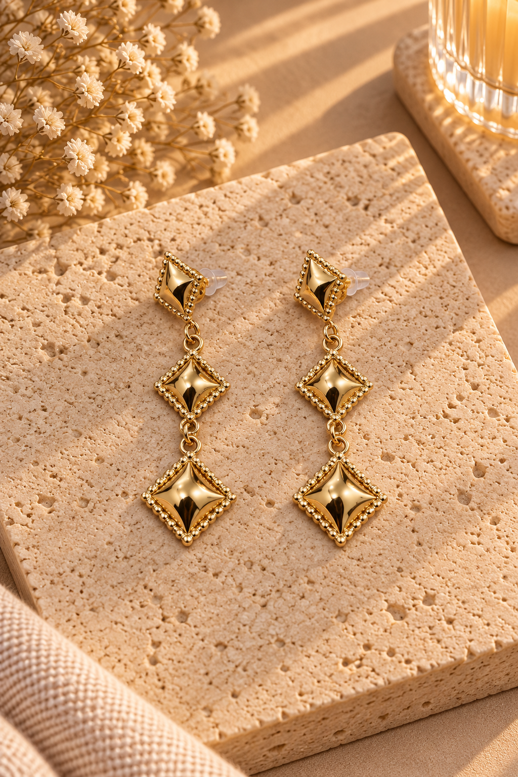 PENDIENTES ACERO DORADOS ROMBOS 55987