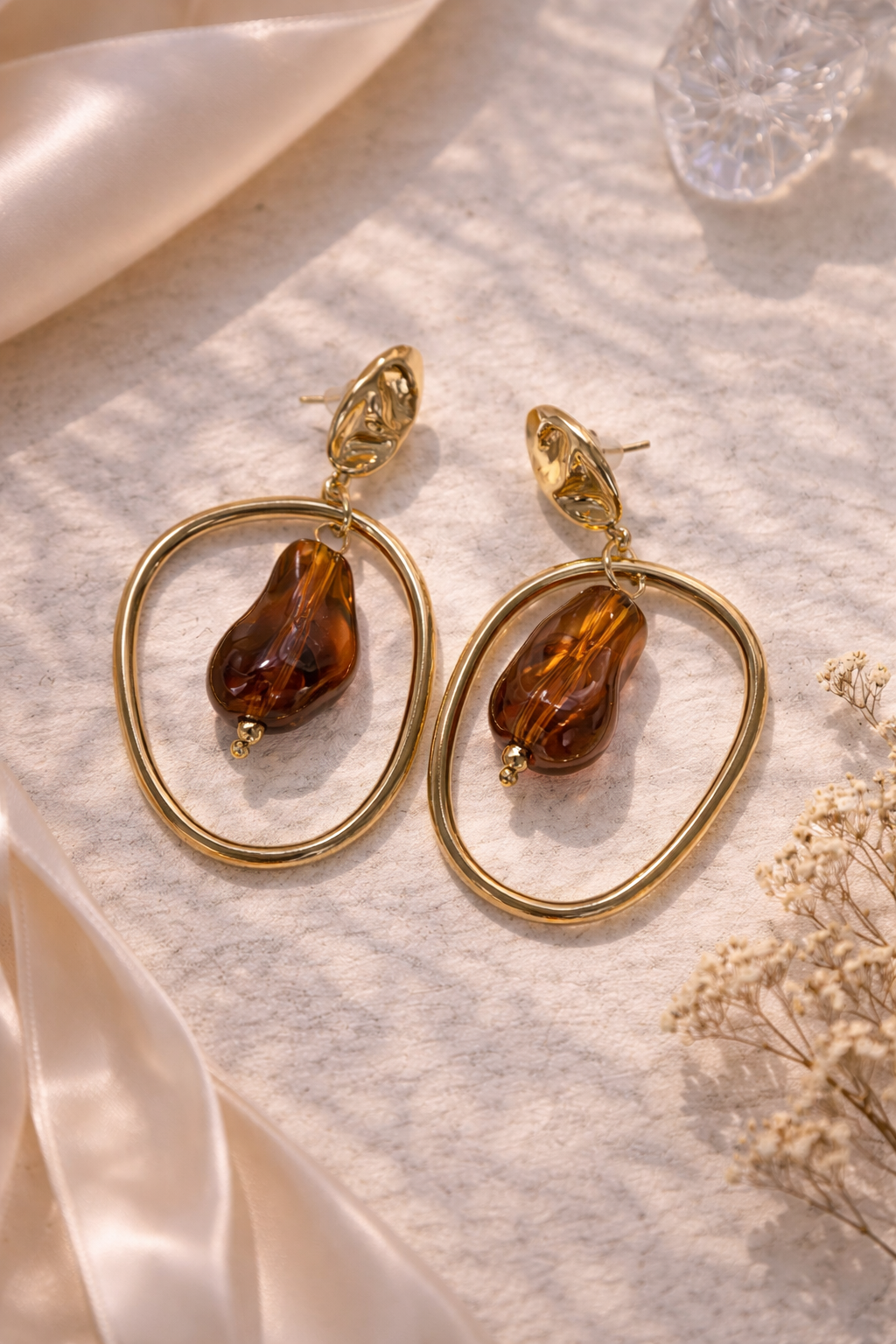 Pendientes Aro Dorado con Piedra Ámbar