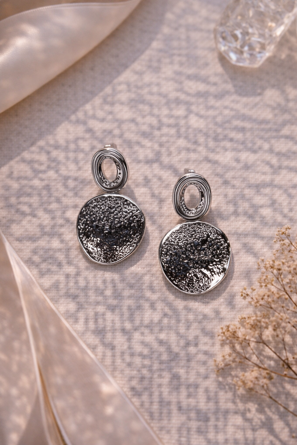 Pendientes Doble Disco Plateado