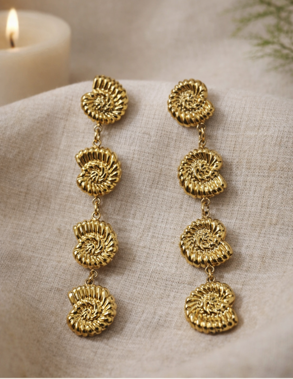 Pendientes acero dorados colgantes con espiral