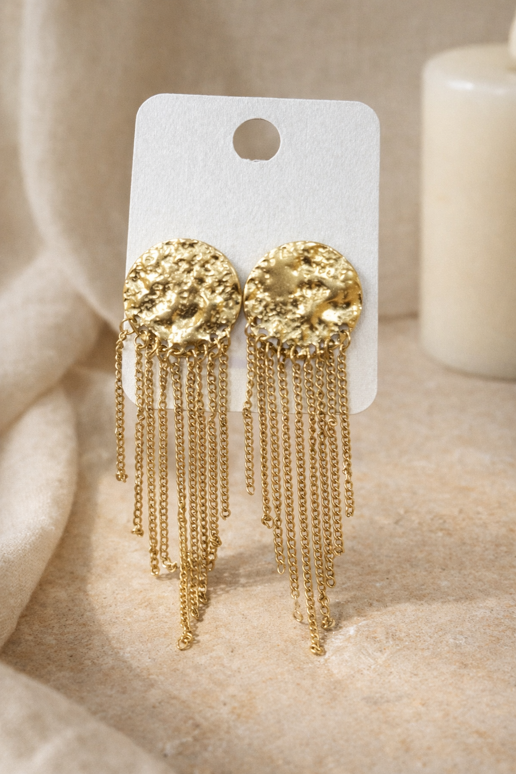 Pendientes acero dorados con cadenas largas
