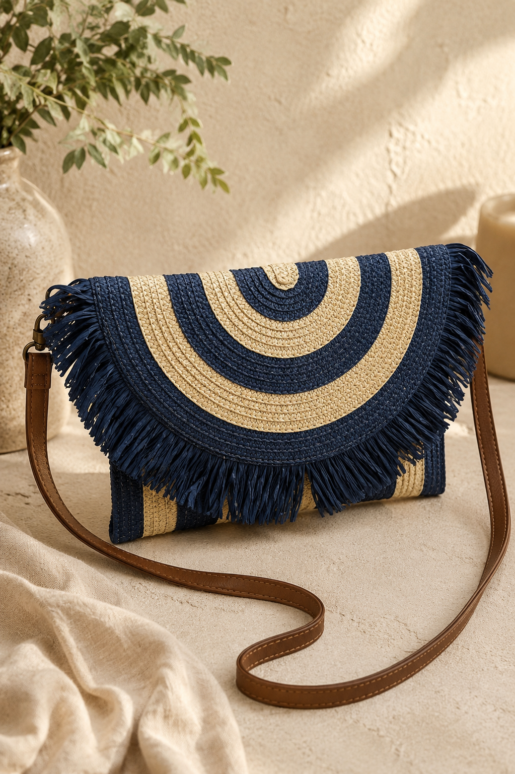 Bolso rafia con flecos 24528