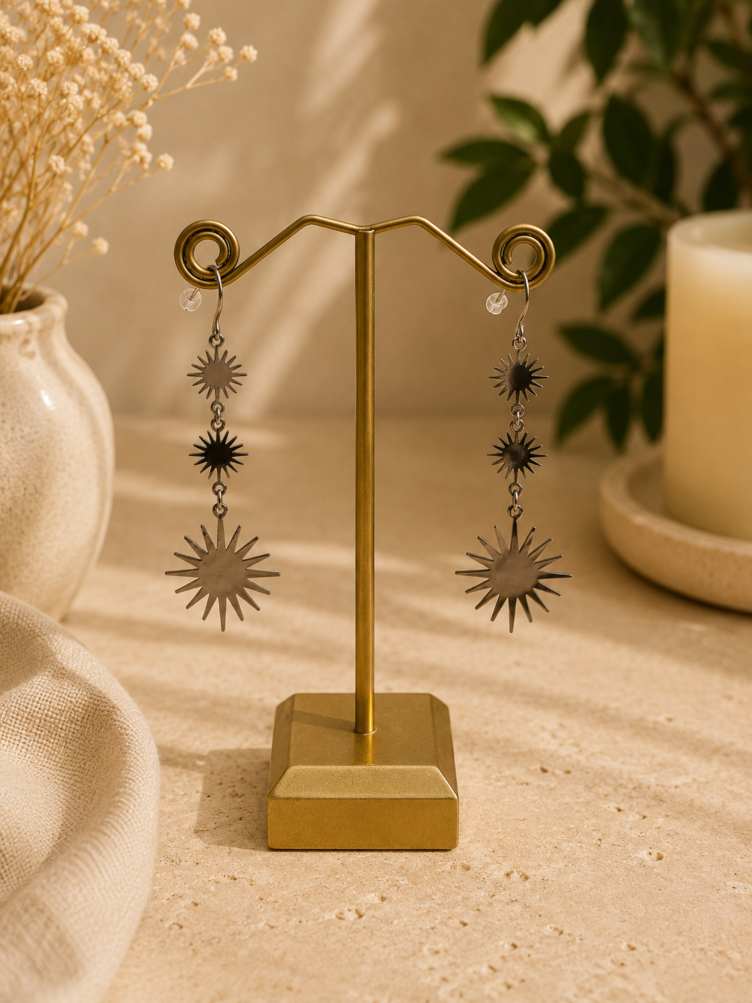 Pendientes colgantes soles plateados