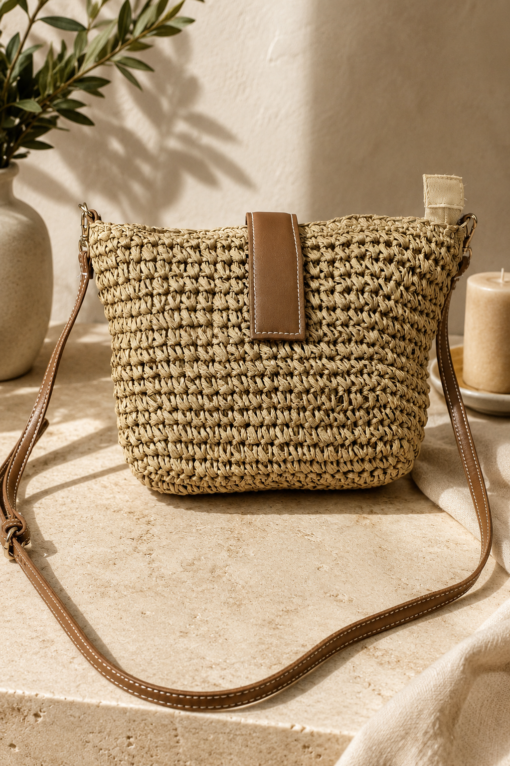 Bolso bandolera de rafia trenzada