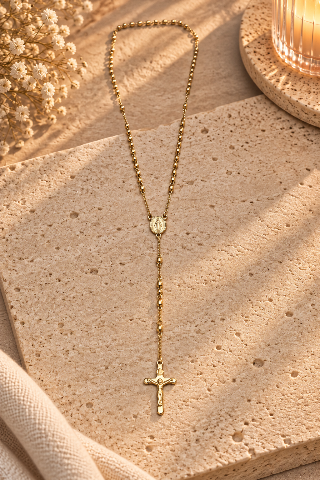 COLLAR ACERO ROSARIO DORADO