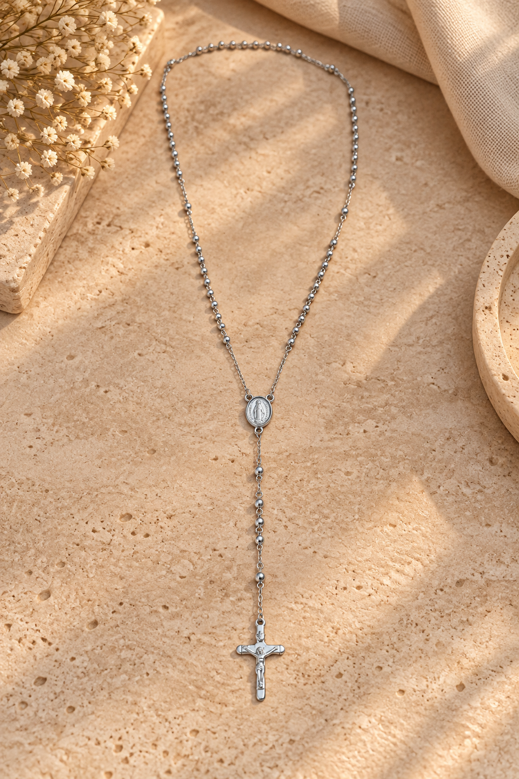 COLLAR ACERO ROSARIO PLATEADO