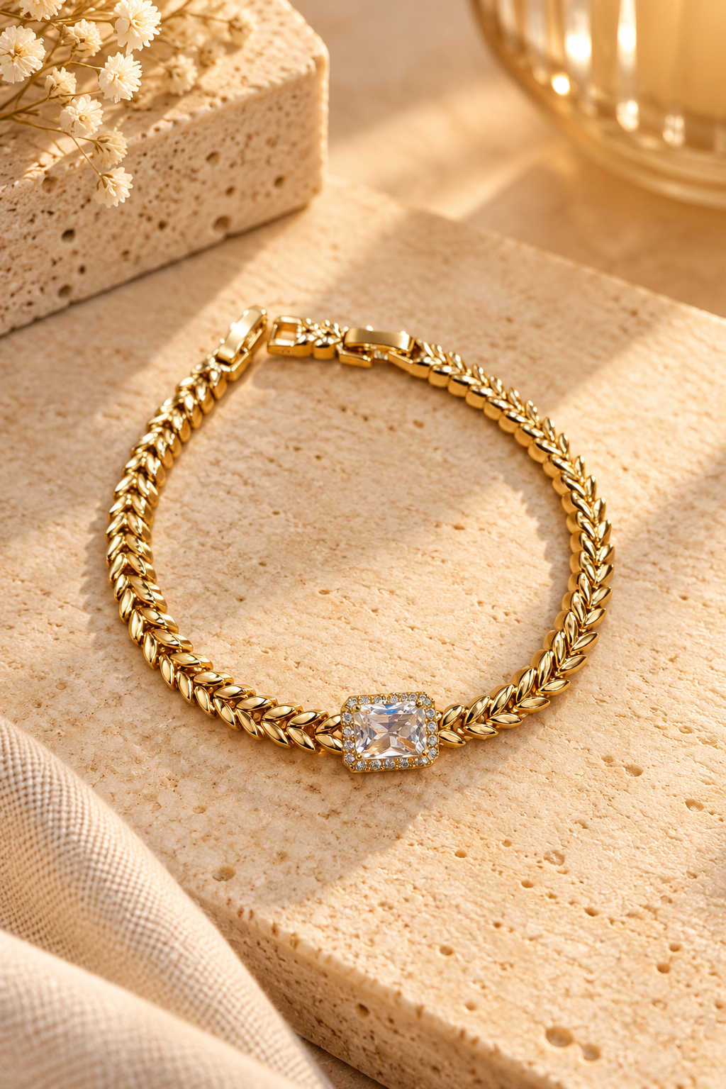 PULSERA ACERO DORADA PERLA 14855