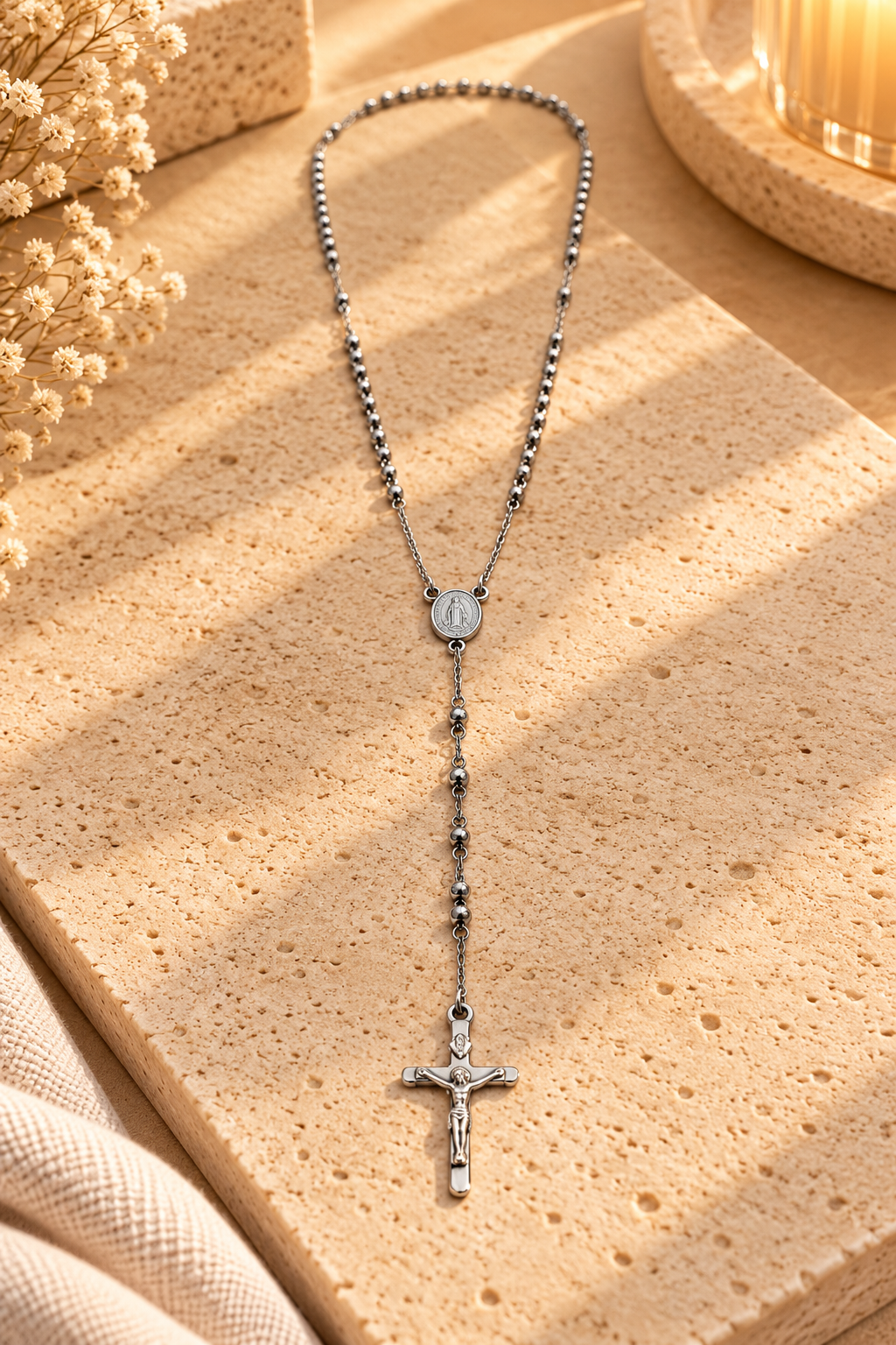 COLLAR ACERO PLATEADO ROSARIO