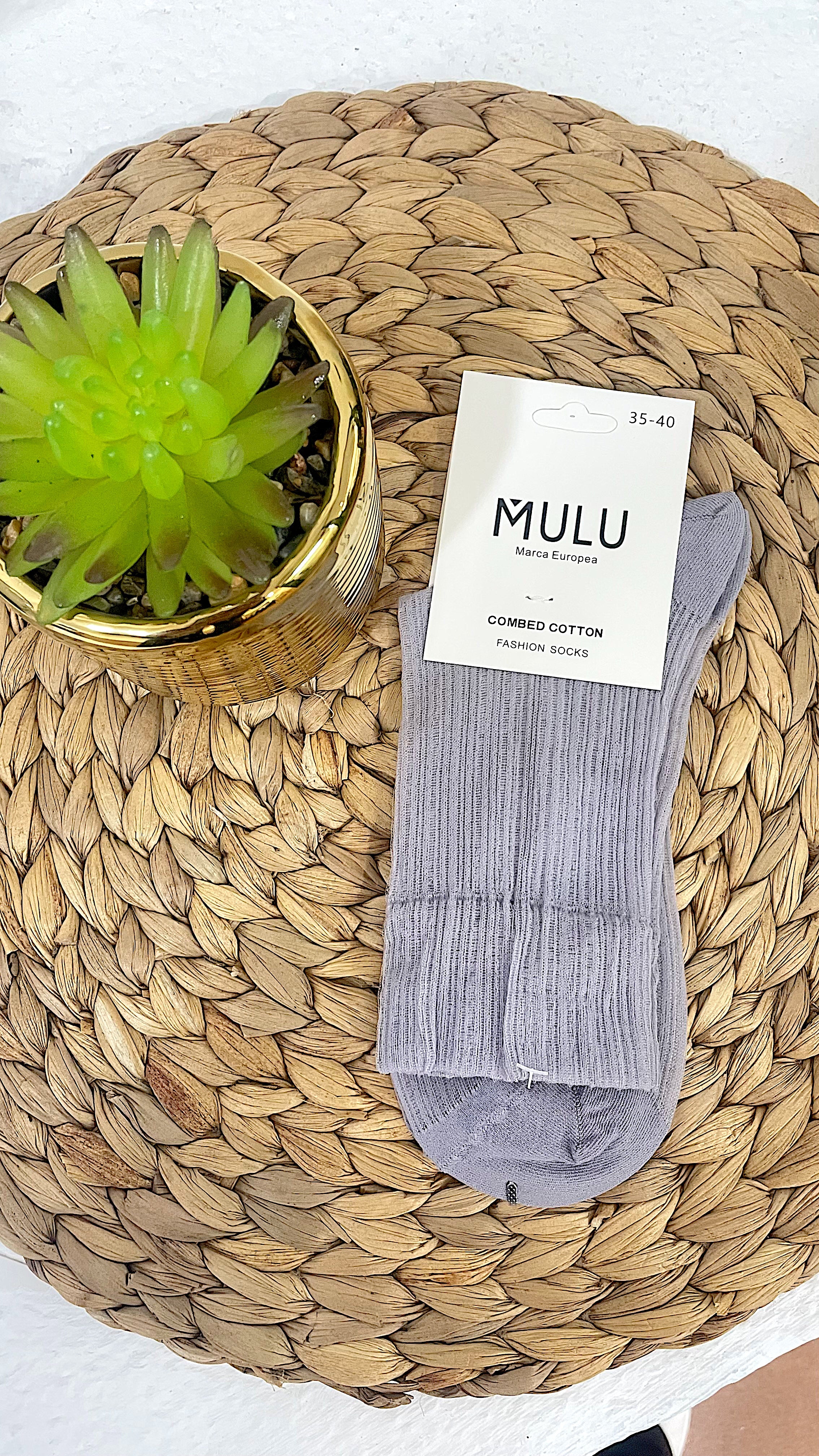 Calcetines de media mujer en color gris canalé de algodón – GlowXL Chiclana