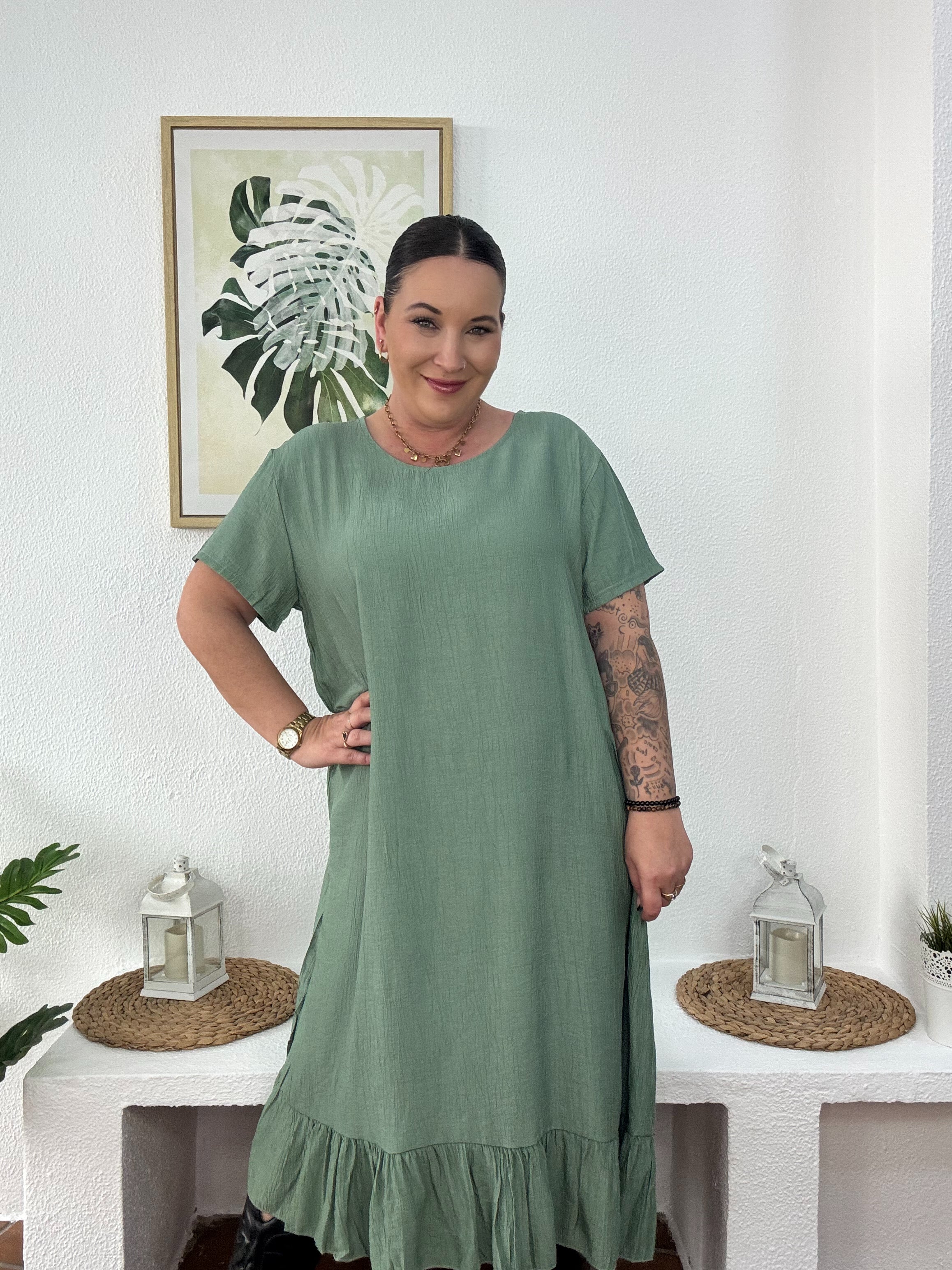 Vestido de mujer fluido con volante GlowXL Chiclana